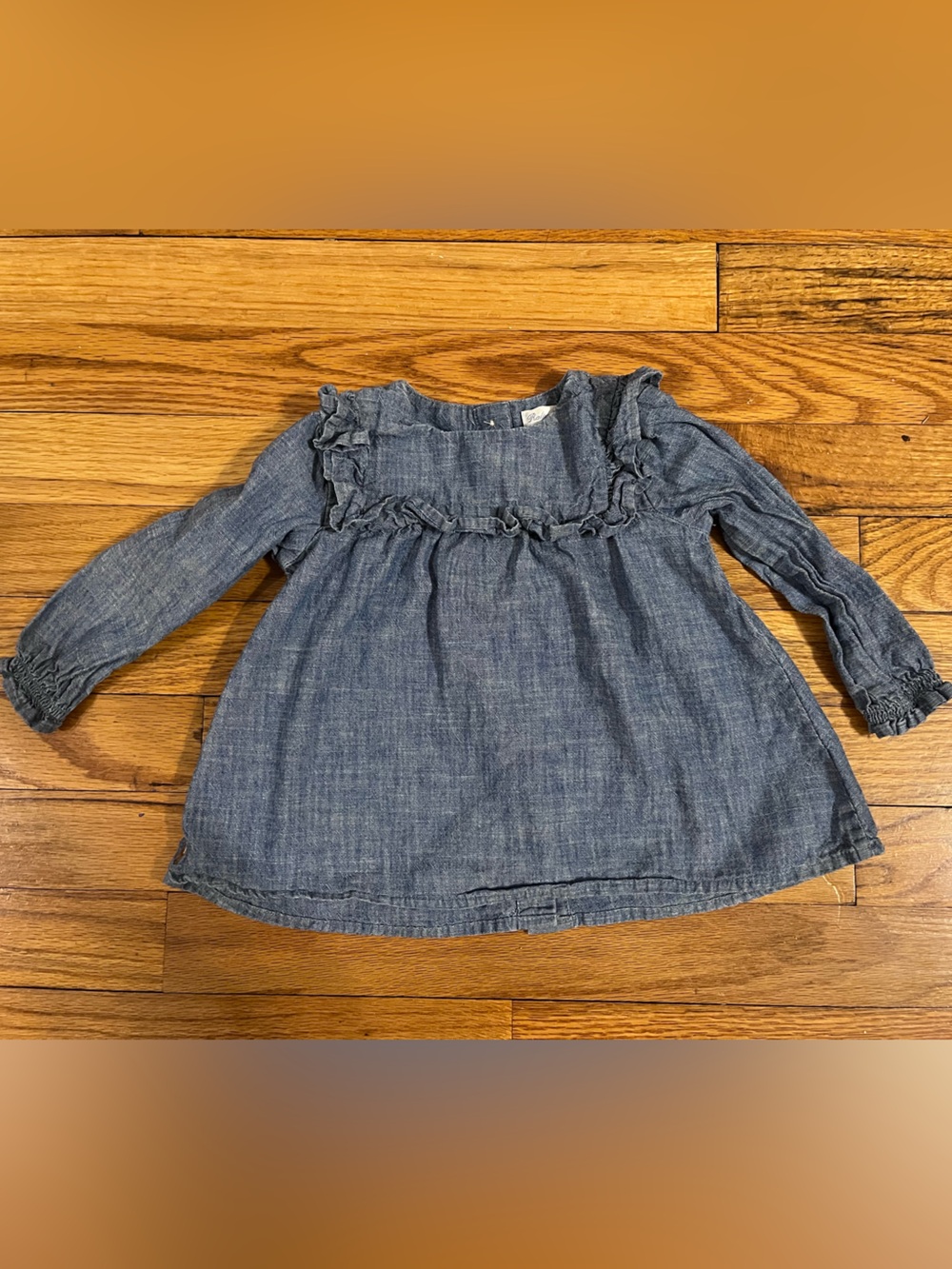 Ralph Lauren Denim-Look Ruffle Front Long Sleeve Top - Blue